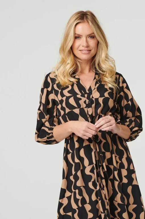 Printed Drawstring Shirt Dress