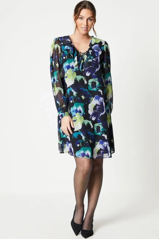 Printed Frill Shift Dress