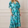 Printed Glitter Stripe Ruffle Hem Midaxi Dress