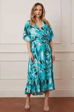Printed Glitter Stripe Ruffle Hem Midaxi Dress