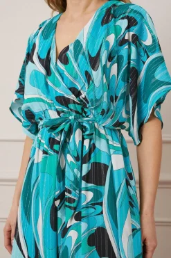 Printed Glitter Stripe Ruffle Hem Midaxi Dress