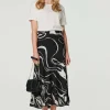Printed High Waist A-Line Midi Skirt