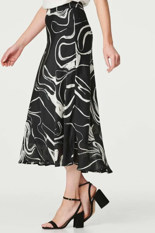 Printed High Waist A-Line Midi Skirt