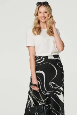 Printed High Waist A-Line Midi Skirt