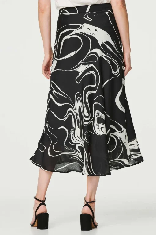 Printed High Waist A-Line Midi Skirt
