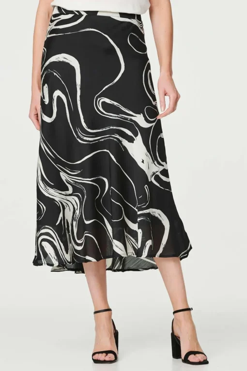 Printed High Waist A-Line Midi Skirt