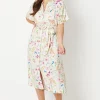 Printed Kimono Sleeve Belted Wrap Midi Dress