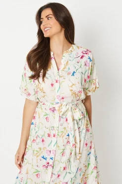 Printed Kimono Sleeve Belted Wrap Midi Dress