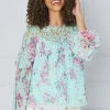 Printed Lace Trim Blouse