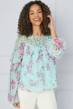 Printed Lace Trim Blouse