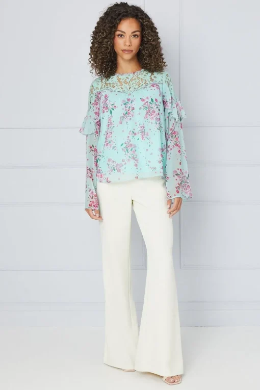 Printed Lace Trim Blouse