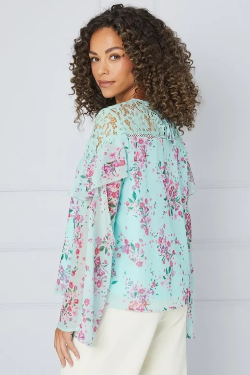 Printed Lace Trim Blouse