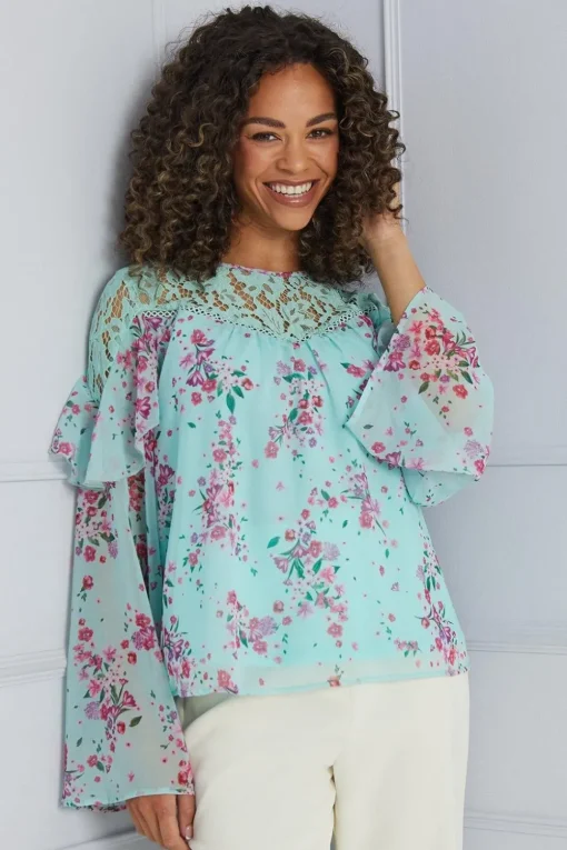 Printed Lace Trim Blouse