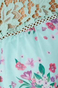 Printed Lace Trim Blouse