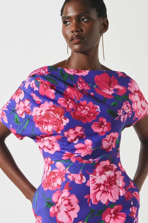 Printed Pleat Off The Shoulder Jumpsuit