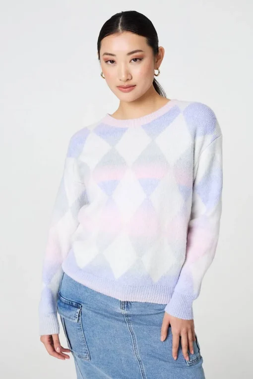 Printed Relaxed Fit Round Neck Jumper
