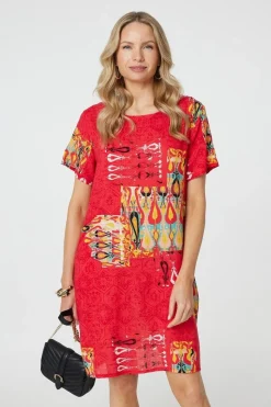 Printed Round Neck Relaxed Shift Dress