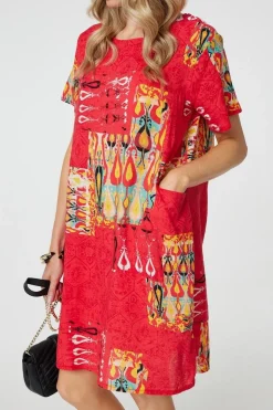 Printed Round Neck Relaxed Shift Dress
