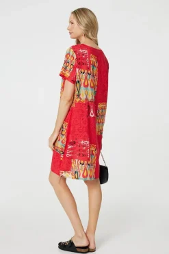 Printed Round Neck Relaxed Shift Dress