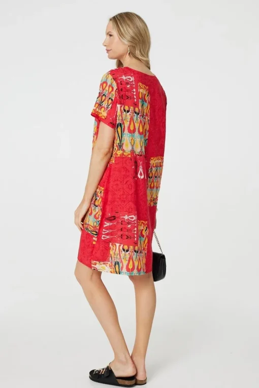 Printed Round Neck Relaxed Shift Dress