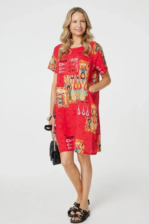 Printed Round Neck Relaxed Shift Dress