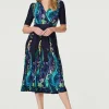 Printed Ruched Waist Midi Dress