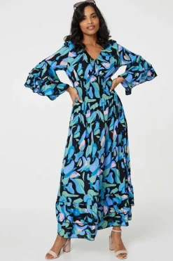 Printed Ruffle Hem Empire Maxi Dress