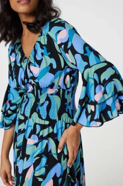 Printed Ruffle Hem Empire Maxi Dress