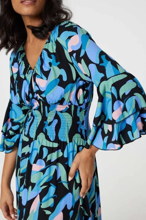 Printed Ruffle Hem Empire Maxi Dress