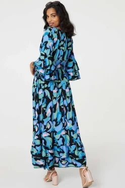 Printed Ruffle Hem Empire Maxi Dress