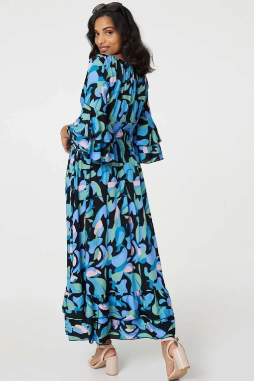 Printed Ruffle Hem Empire Maxi Dress