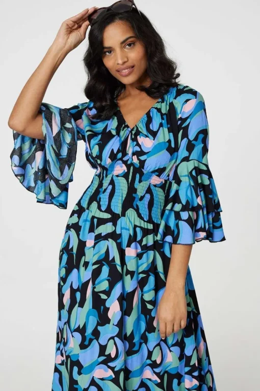 Printed Ruffle Hem Empire Maxi Dress