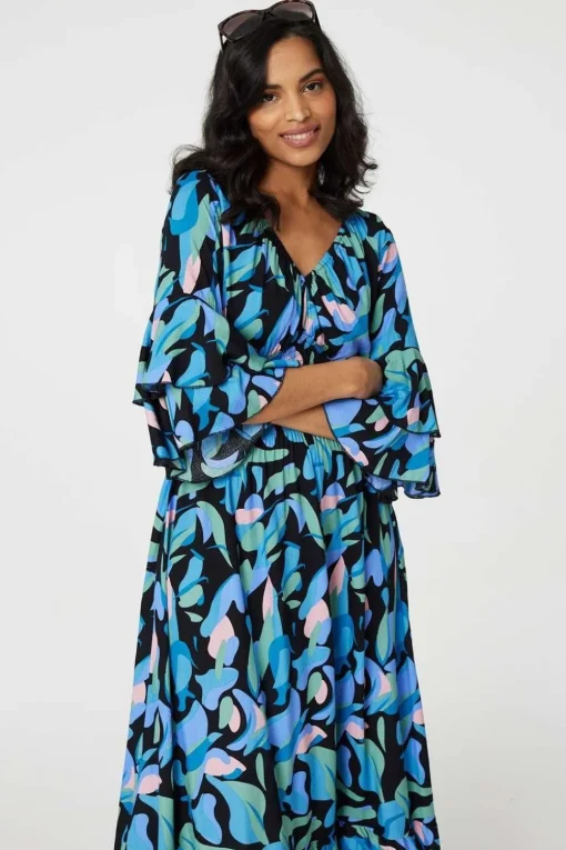 Printed Ruffle Hem Empire Maxi Dress