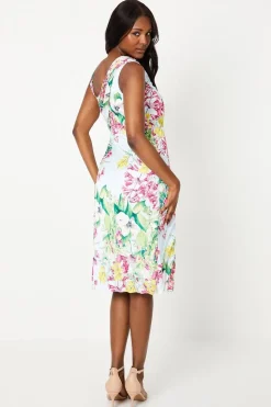 Printed Satin Asymmetric Pleated Dress