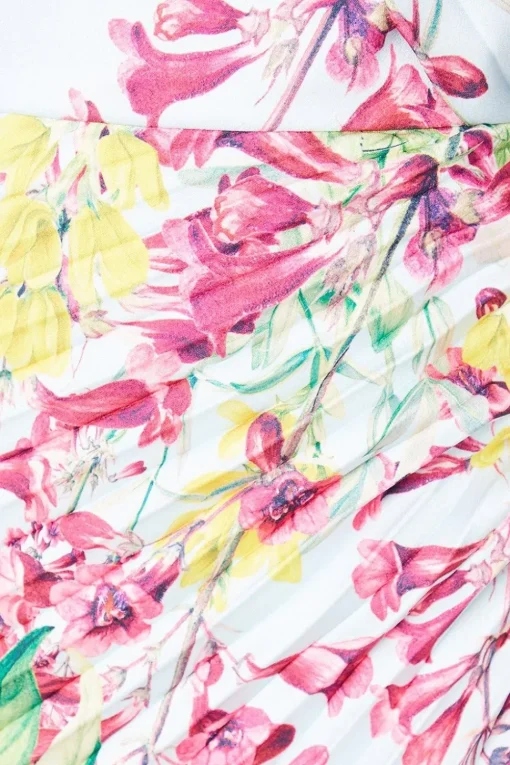 Printed Satin Asymmetric Pleated Dress
