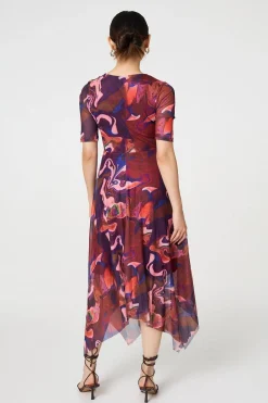 Printed Semi Sheer 1/2 Sleeve Midi Dress