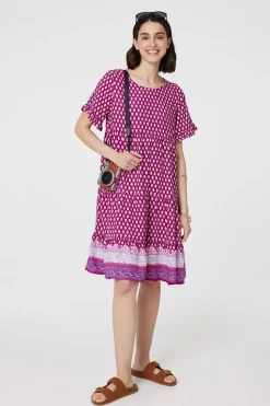 Printed Short Sleeve Tiered Smock Dress