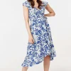 Printed Tie Waist Midi Wrap Dress