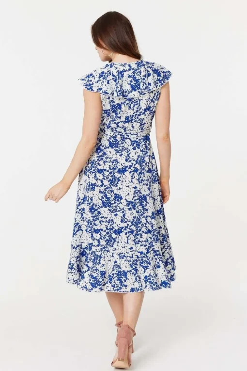 Printed Tie Waist Midi Wrap Dress