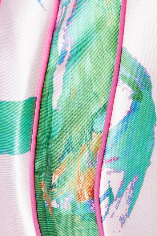 Printed Twill Seamed Midi Dress With Piping