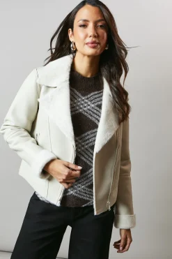 Pu Biker Jacket With Faux Fur Collar