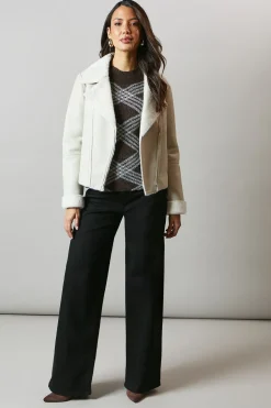 Pu Biker Jacket With Faux Fur Collar