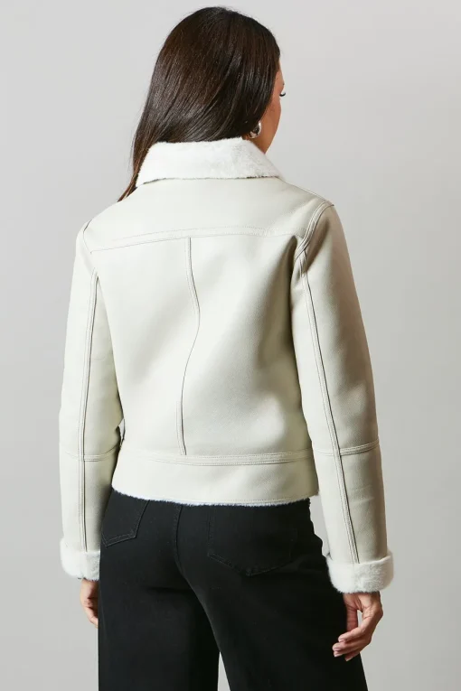 Pu Biker Jacket With Faux Fur Collar