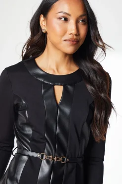 Pu Detail Ponte Shift Dress