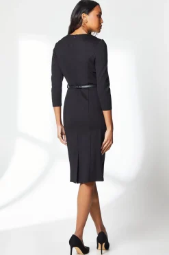 Pu Detail Ponte Shift Dress