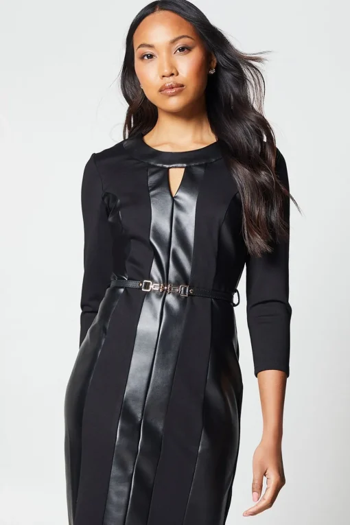 Pu Detail Ponte Shift Dress