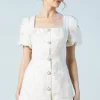 Puff Sleeve Jewel Button Bridal Mini Dress