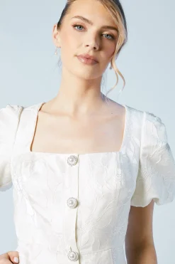 Puff Sleeve Jewel Button Bridal Mini Dress