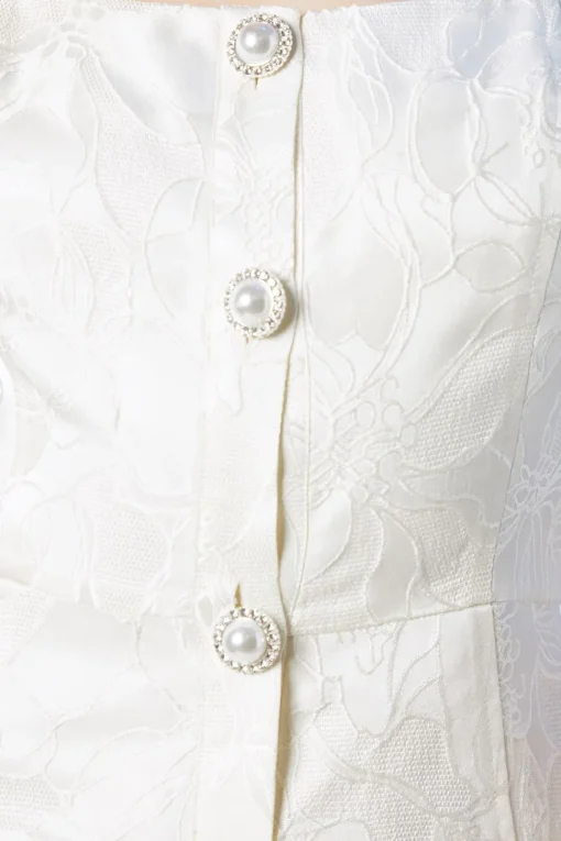 Puff Sleeve Jewel Button Bridal Mini Dress