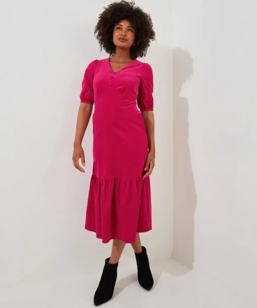 Puff Sleeve Vintage Cord Dress